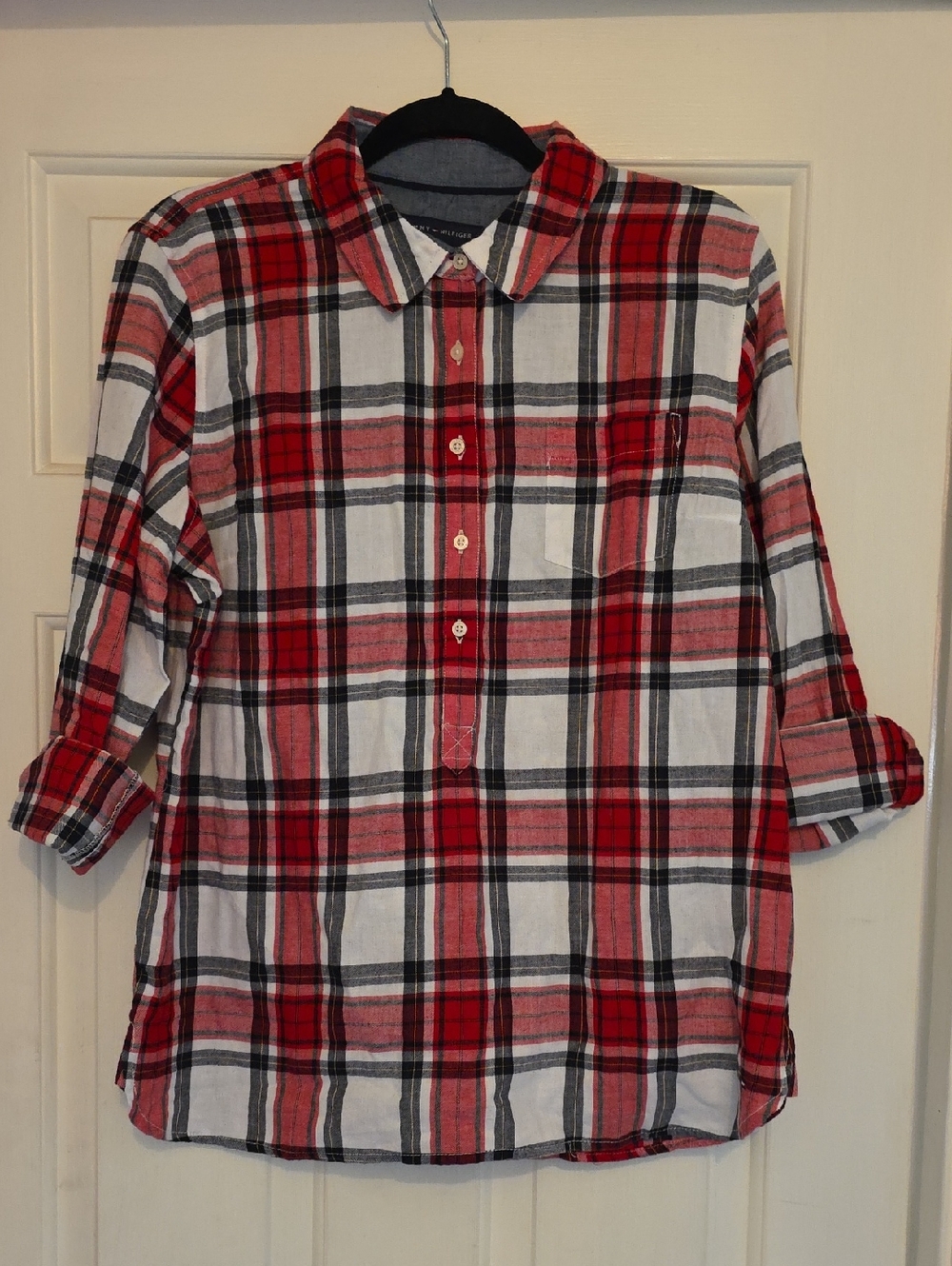 Tommy Hilfiger Red and White Plaid Button-Down Shirt